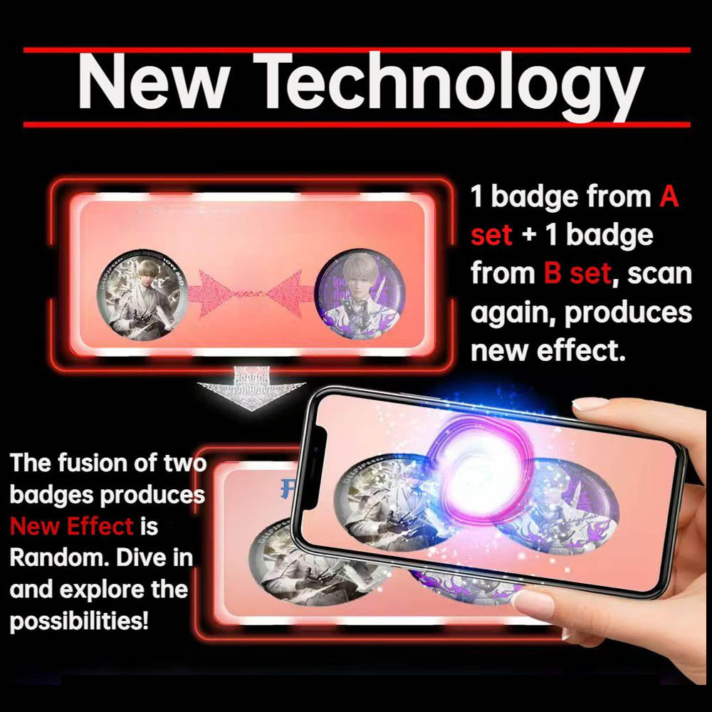 Love and Deepspace AR Badge Set – 75mm Dual-Holo Pins with Character Cards (30 Designs) | Scan to Unlock AR Effects